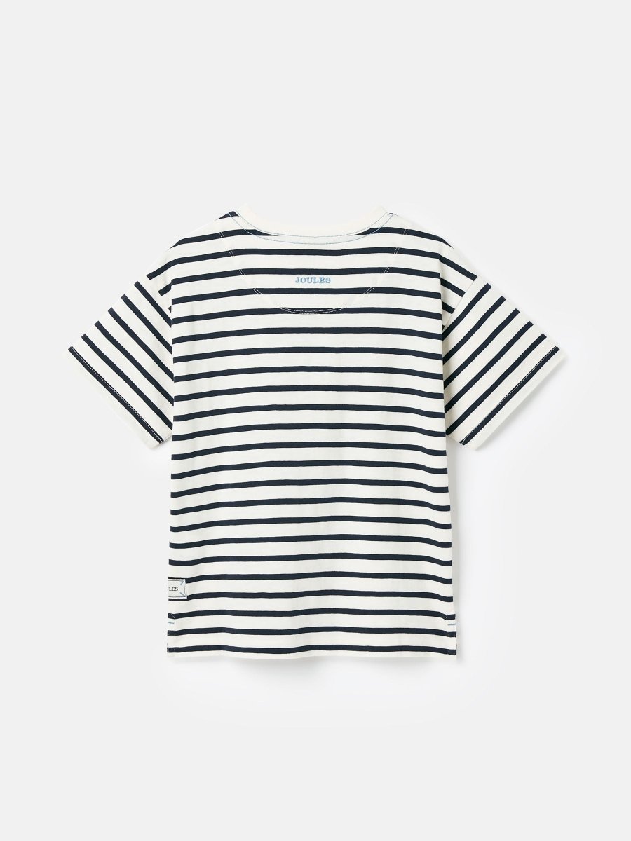 Laundered Stripe Cream & Navy Short Sleeve Stripe T-Shirt - RUTHERFORD & Co