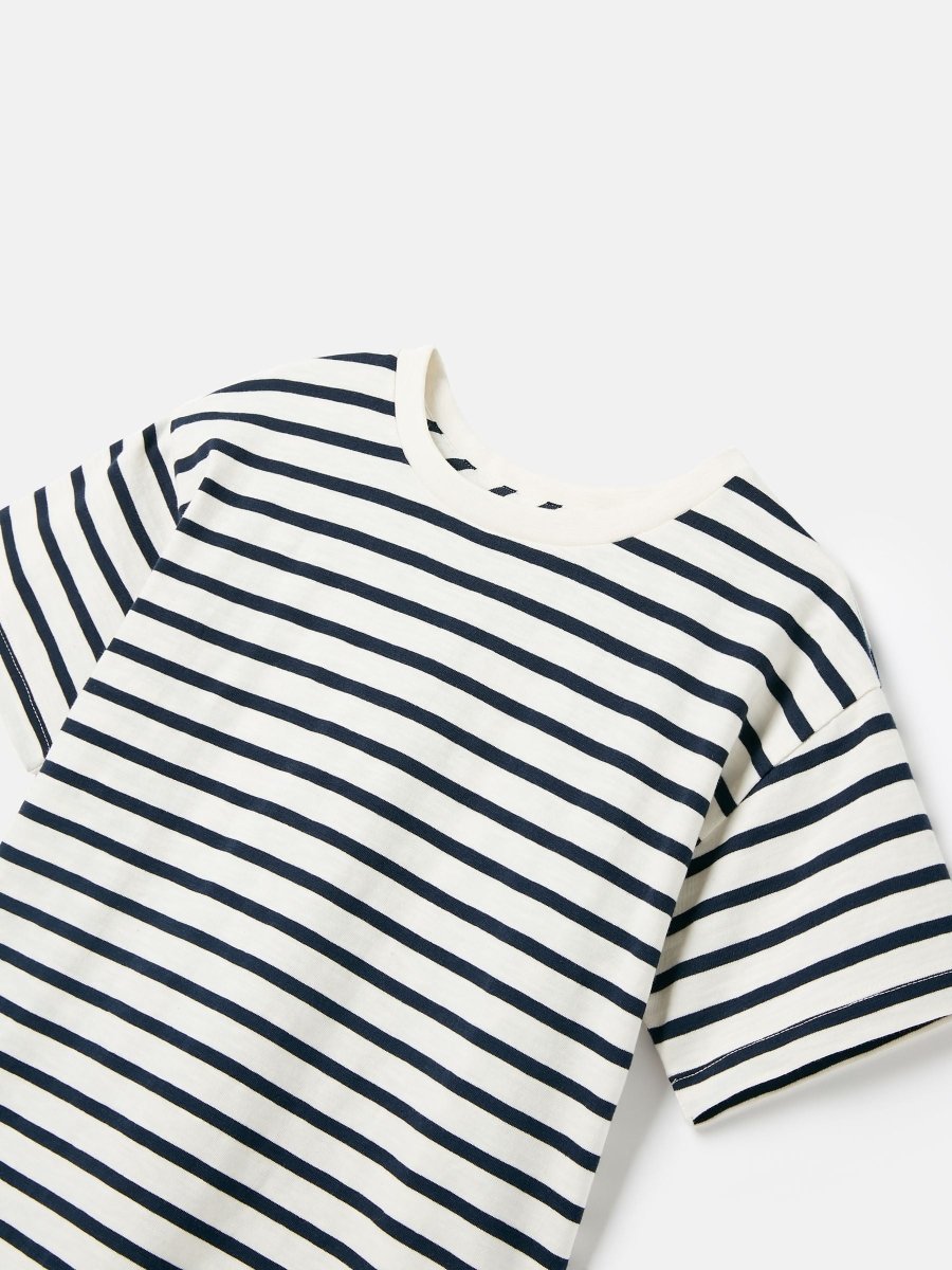 Laundered Stripe Cream & Navy Short Sleeve Stripe T-Shirt - RUTHERFORD & Co
