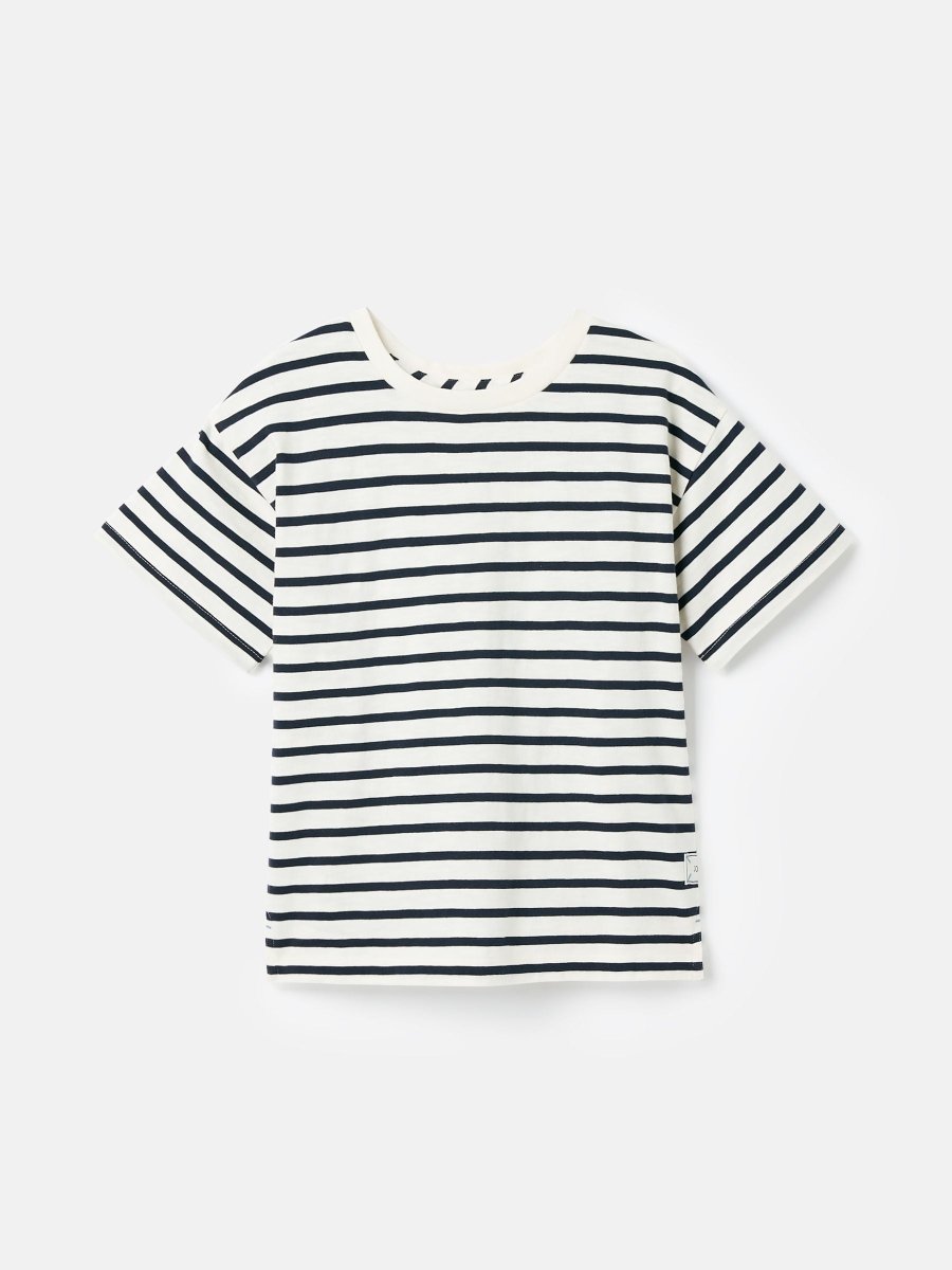 Laundered Stripe Cream & Navy Short Sleeve Stripe T-Shirt - RUTHERFORD & Co
