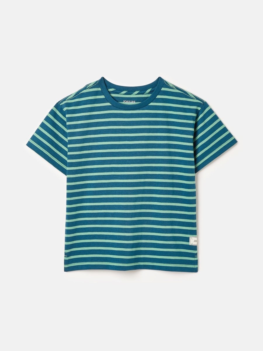 Laundered Stripe Teal/Navy Short Sleeve Stripe T-Shirt - RUTHERFORD & Co