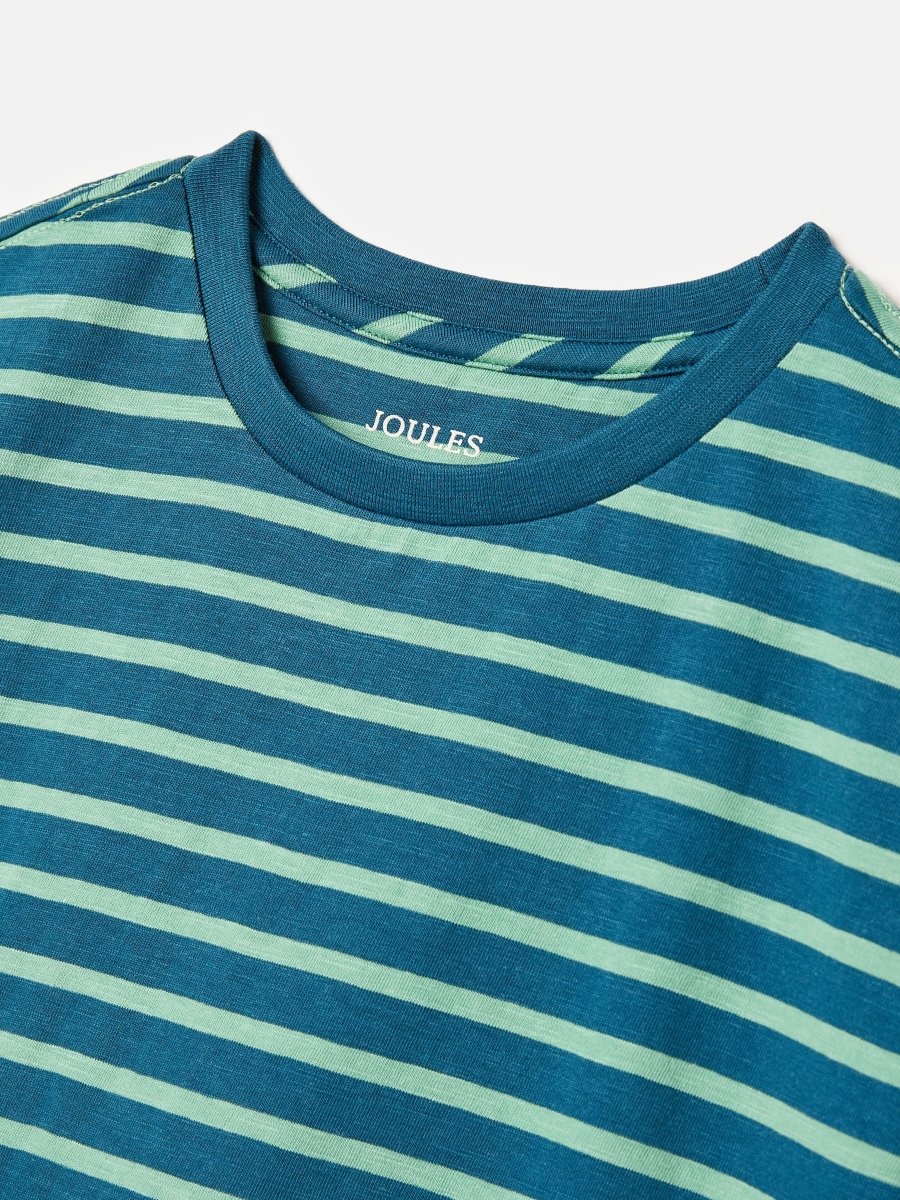 Laundered Stripe Teal/Navy Short Sleeve Stripe T-Shirt - RUTHERFORD & Co
