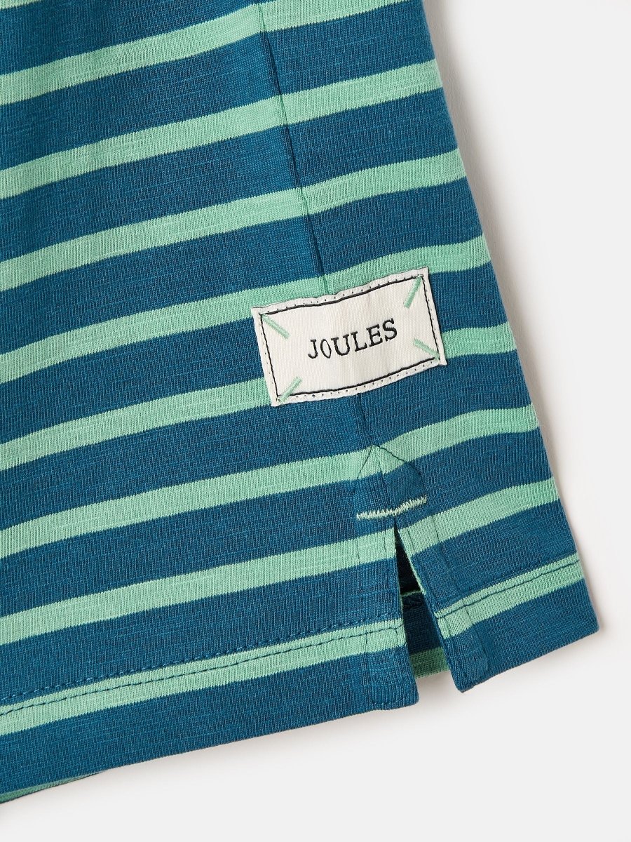 Laundered Stripe Teal/Navy Short Sleeve Stripe T-Shirt - RUTHERFORD & Co
