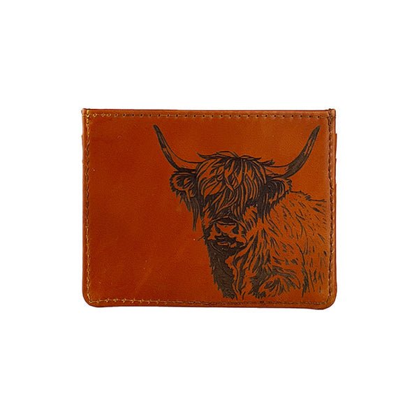 LEATHER CARD WALLET/HIGHLAND COW - RUTHERFORD & Co