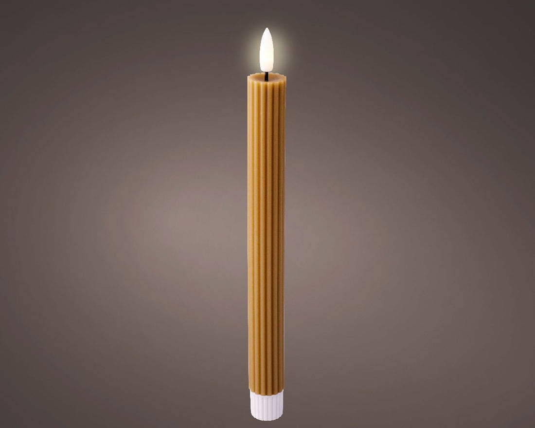 LED Wick Dinner Candle Wax Flat Top Steady Battery Operated Indoor - Brown Warm White - 2.2x24.5cm - RUTHERFORD & Co