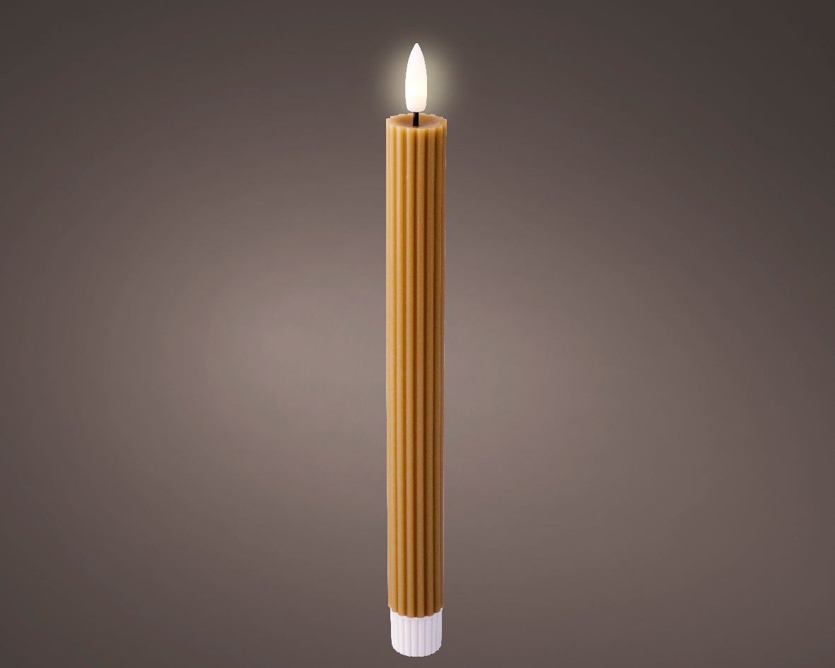 LED Wick Dinner Candle Wax Flat Top Steady Battery Operated Indoor - Brown Warm White - 2.2x24.5cm - RUTHERFORD & Co