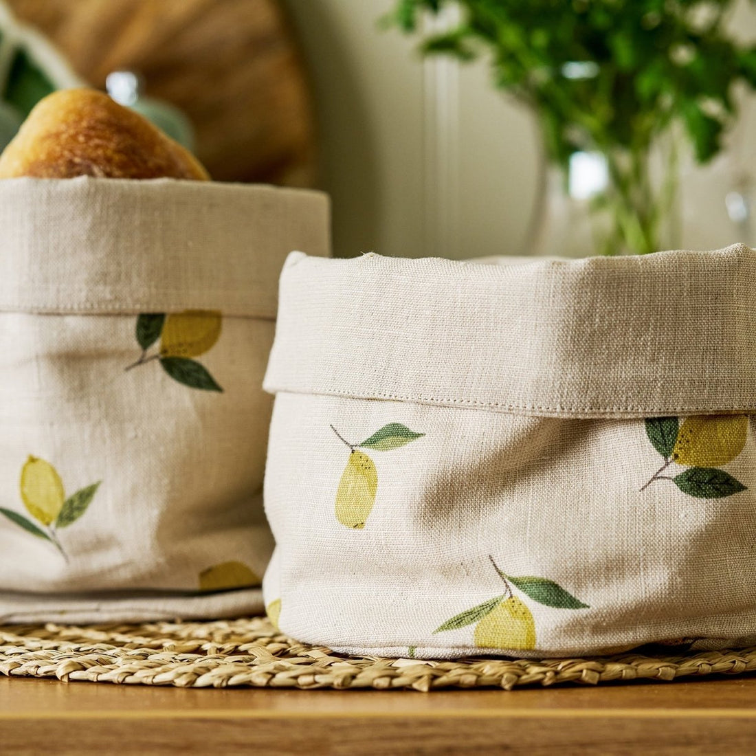 Lemons Linen Bread Baskets (Set of 2) - RUTHERFORD & Co
