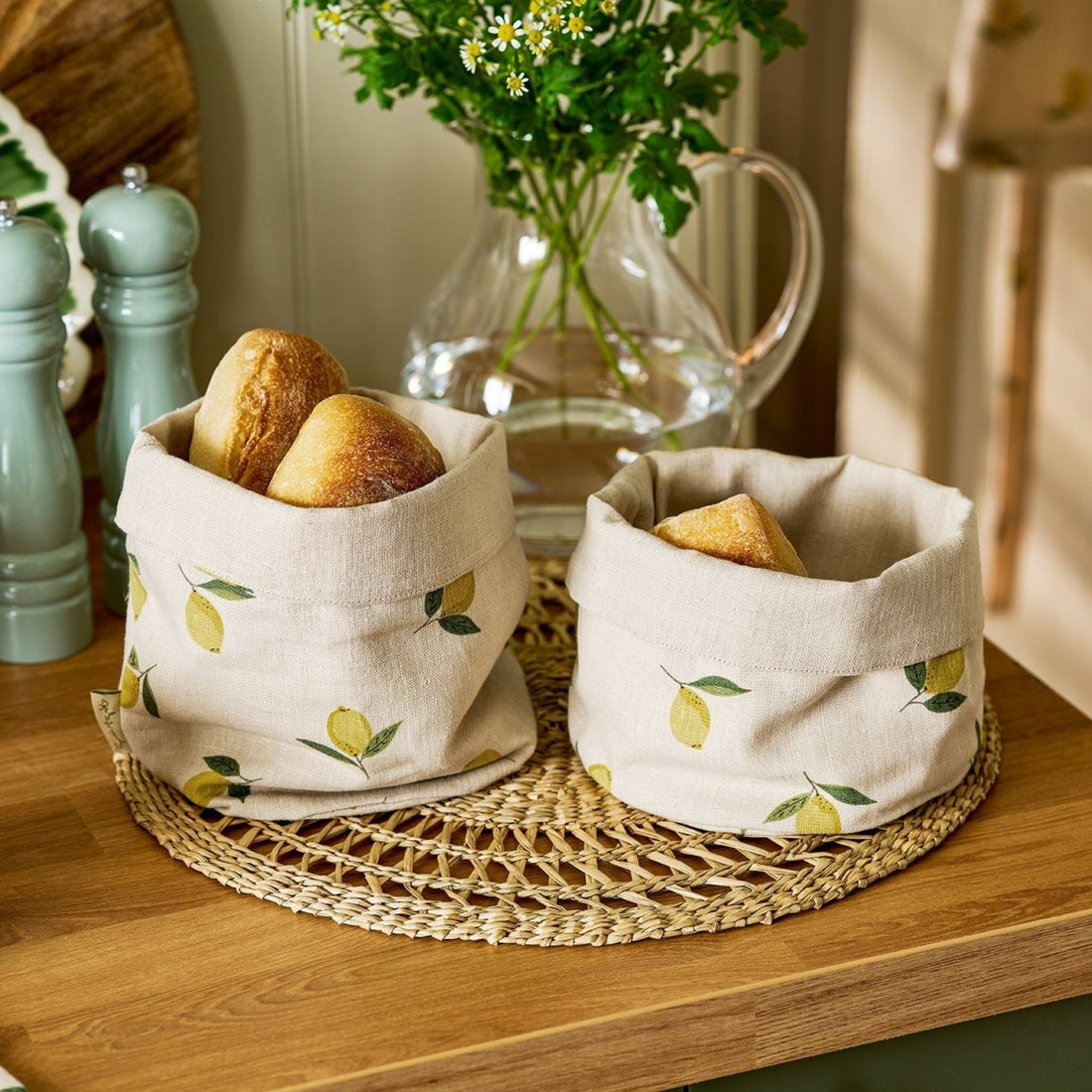 Lemons Linen Bread Baskets (Set of 2) - RUTHERFORD & Co