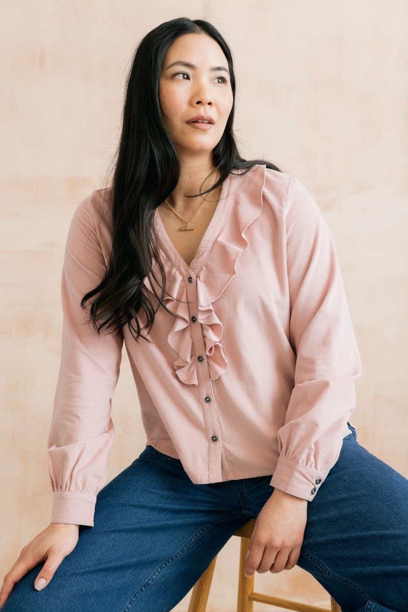 Leonora V-Neck Ruffle Blouse Blush - RUTHERFORD & Co