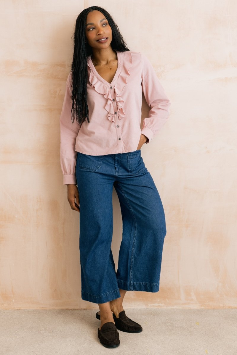 Leonora V-Neck Ruffle Blouse Blush - RUTHERFORD & Co