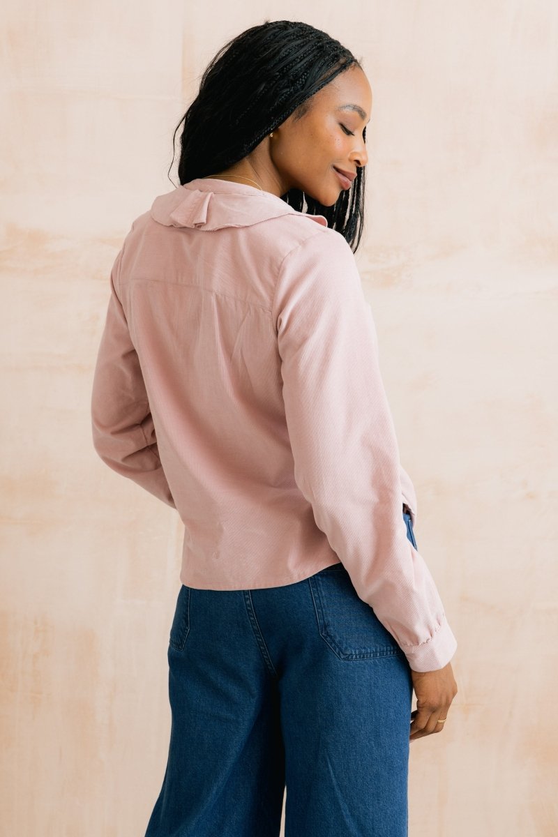 Leonora V-Neck Ruffle Blouse Blush - RUTHERFORD & Co