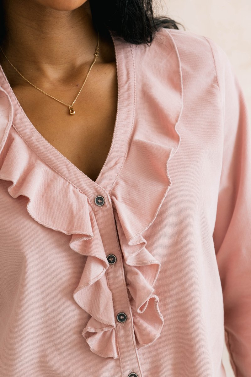 Leonora V-Neck Ruffle Blouse Blush - RUTHERFORD & Co