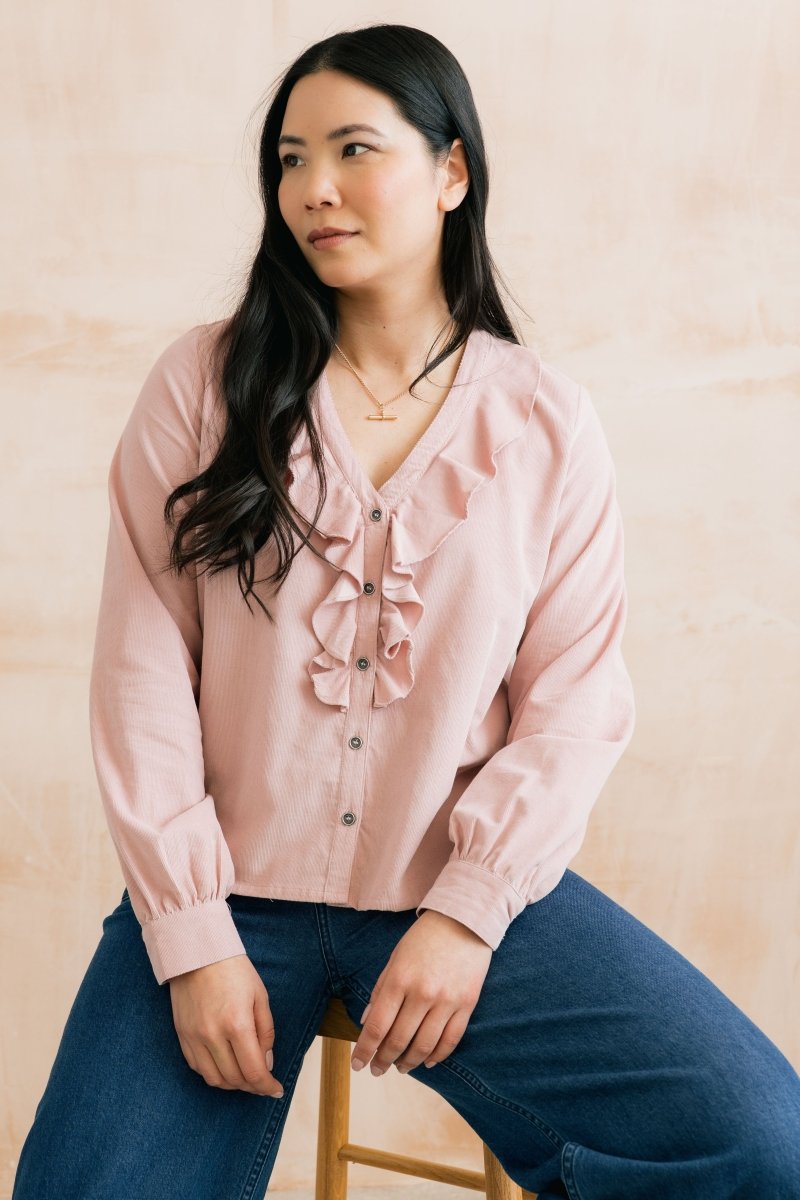 Leonora V-Neck Ruffle Blouse Blush - RUTHERFORD & Co