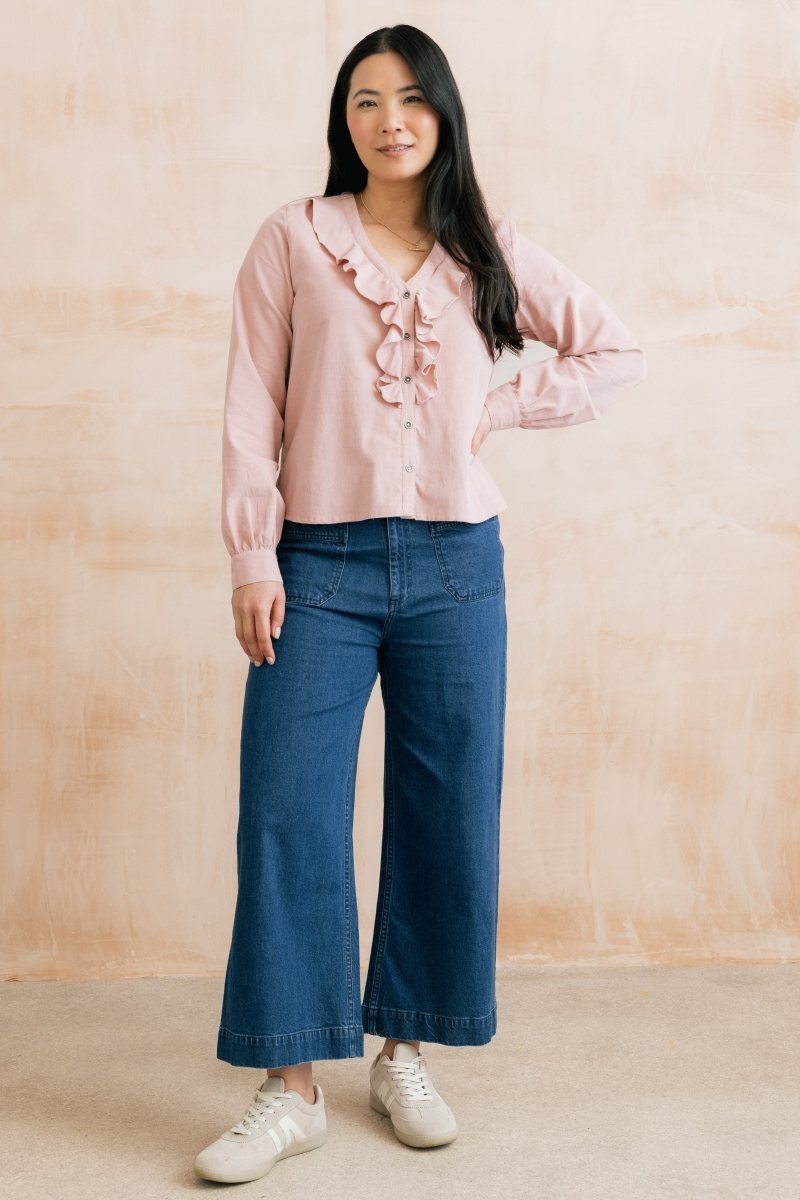 Leonora V-Neck Ruffle Blouse Blush - RUTHERFORD & Co