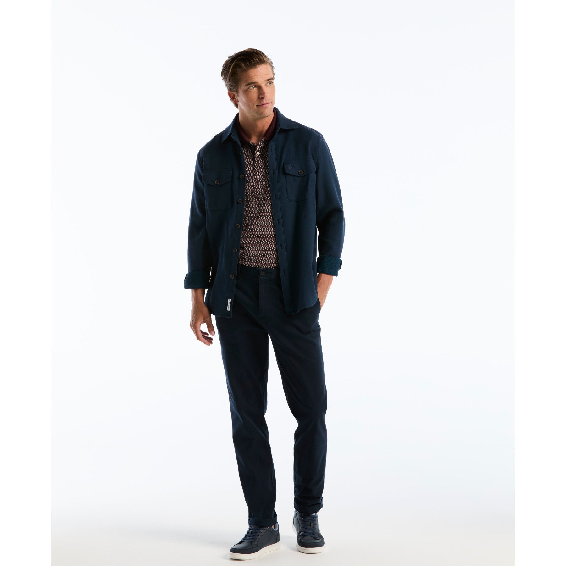 Jacquard Front Fairisle Polo In Port Royale
