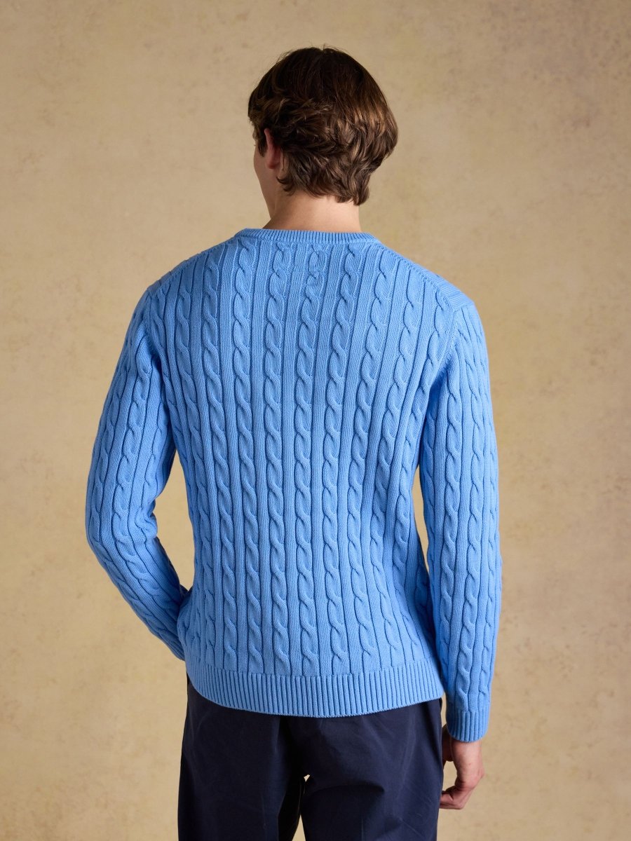 Light Blue Crew Neck Cotton Cable Knit Jumper - RUTHERFORD & Co