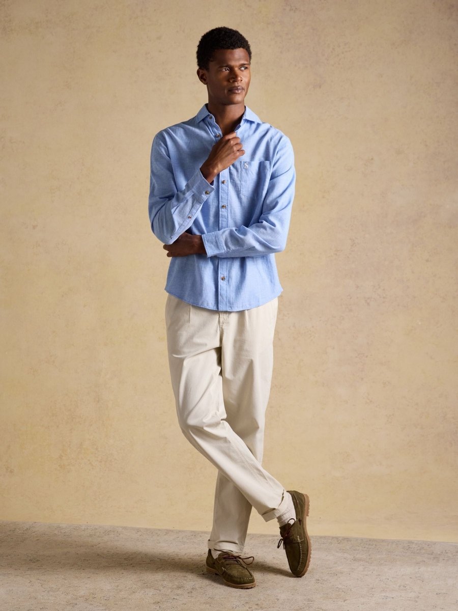 Light Blue Linen Blend Long Sleeve Shirt - RUTHERFORD & Co