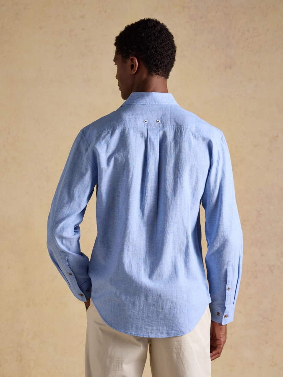 Light Blue Linen Blend Long Sleeve Shirt - RUTHERFORD & Co