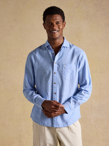 Light Blue Linen Blend Long Sleeve Shirt - RUTHERFORD & Co
