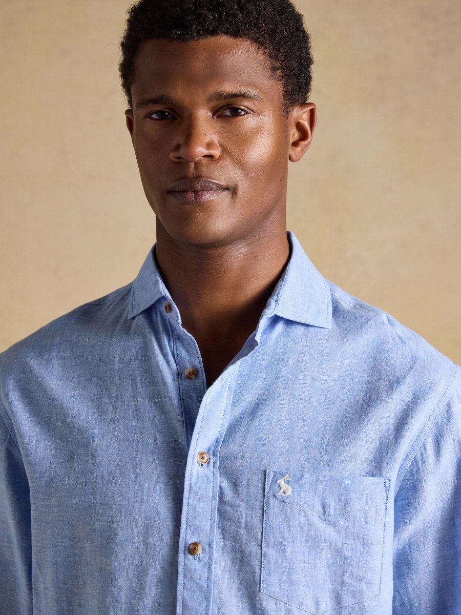 Light Blue Linen Blend Long Sleeve Shirt - RUTHERFORD & Co
