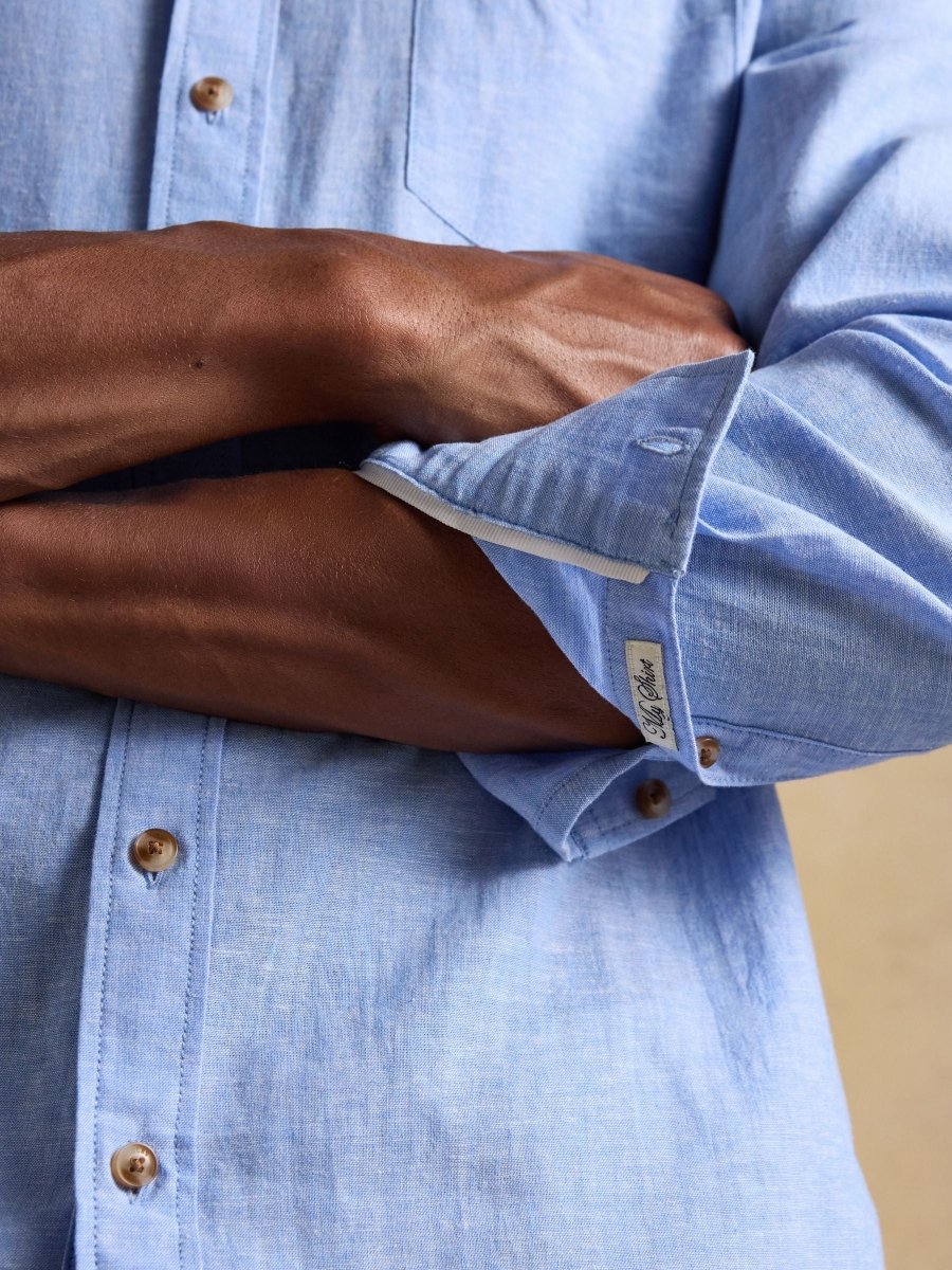 Light Blue Linen Blend Long Sleeve Shirt - RUTHERFORD & Co