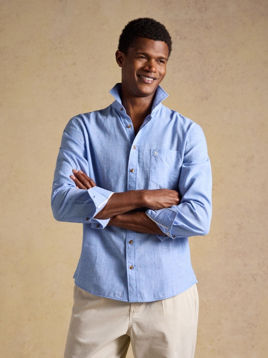 Light Blue Linen Blend Long Sleeve Shirt - RUTHERFORD & Co