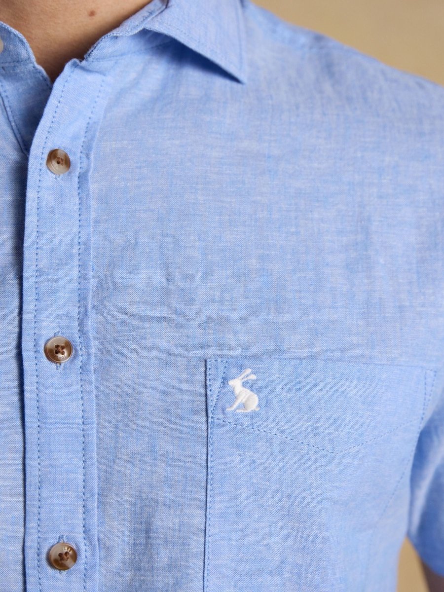 Light Blue Linen Blend Short Sleeve Shirt - RUTHERFORD & Co
