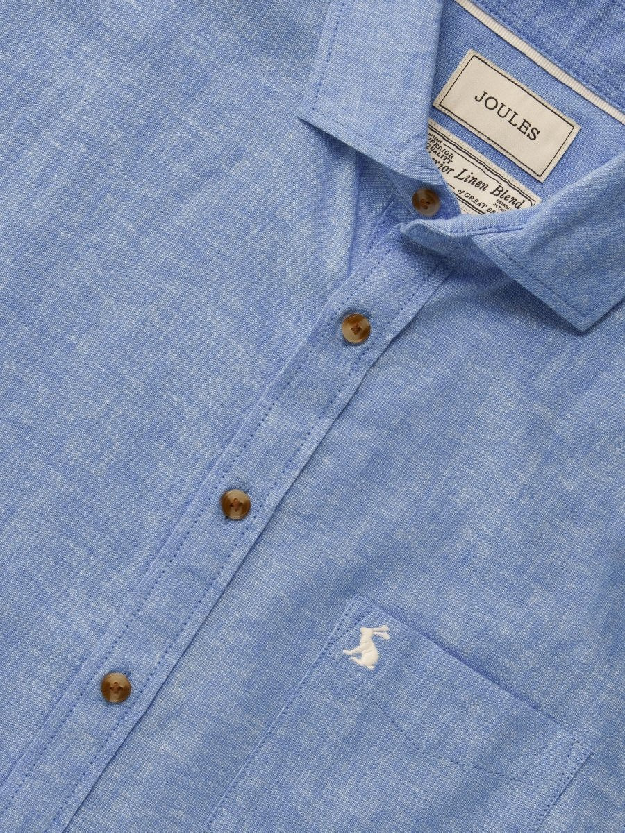 Light Blue Linen Blend Short Sleeve Shirt - RUTHERFORD & Co