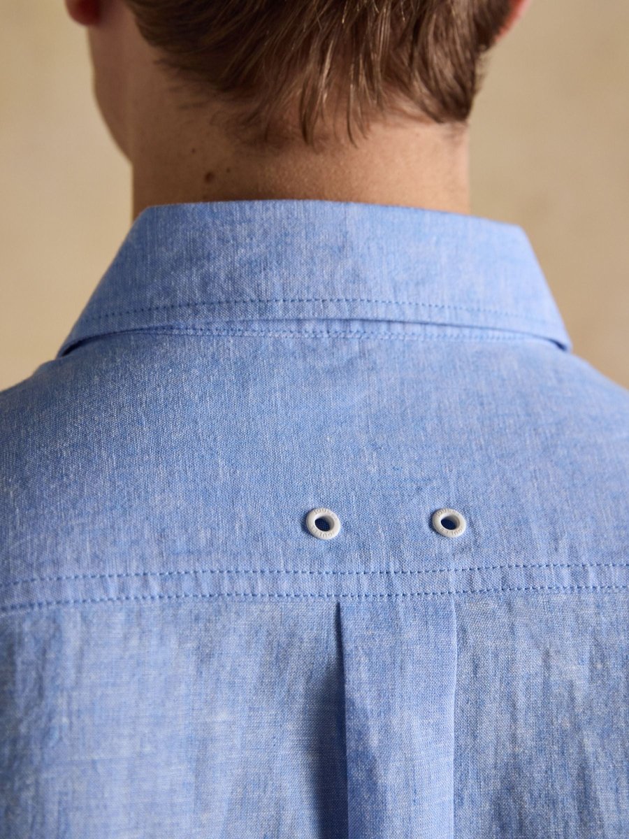 Light Blue Linen Blend Short Sleeve Shirt - RUTHERFORD & Co