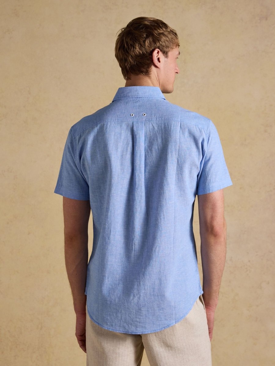 Light Blue Linen Blend Short Sleeve Shirt - RUTHERFORD & Co