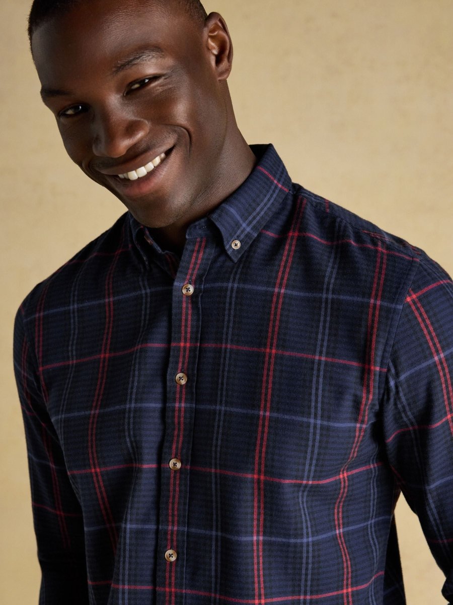 Lightweight Brushed Navy Flannel Cotton Shirt - RUTHERFORD & Co