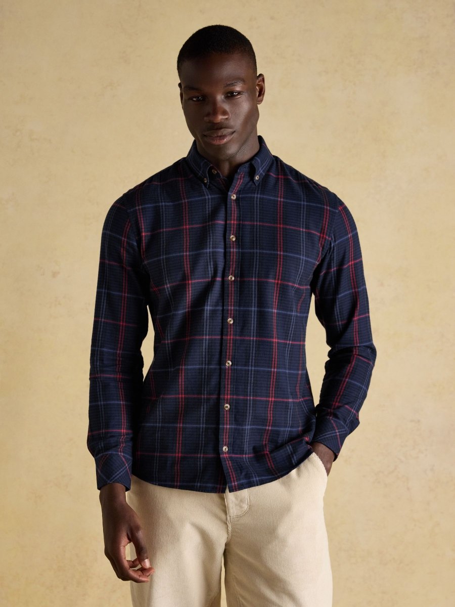 Lightweight Brushed Navy Flannel Cotton Shirt - RUTHERFORD & Co