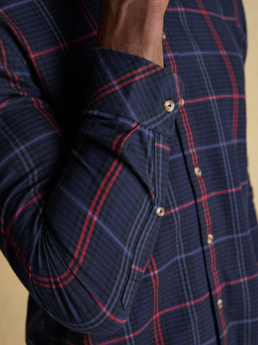 Lightweight Brushed Navy Flannel Cotton Shirt - RUTHERFORD & Co