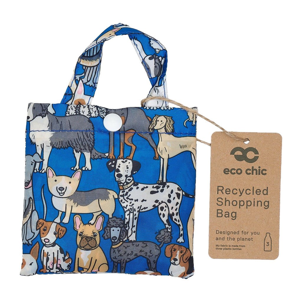 Lightweight Foldable Reusable Shopping Bag Blue Dogs - RUTHERFORD & Co