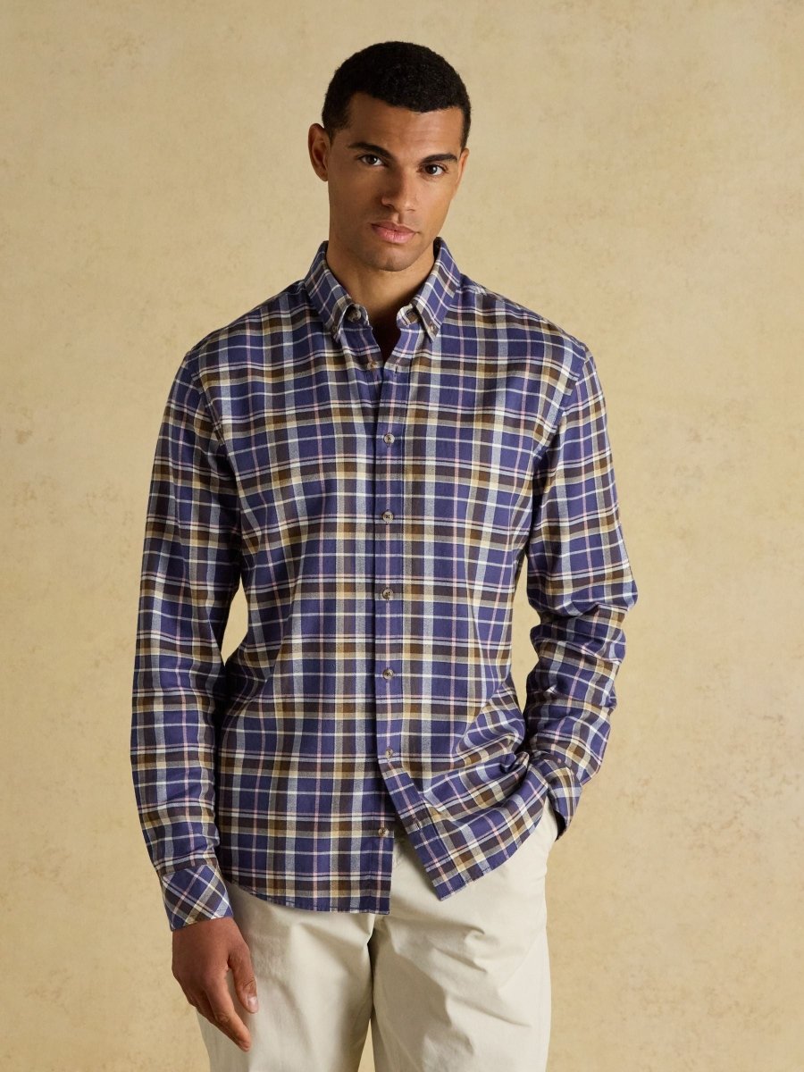 Lightweight Navy & Pink Brushed Flannel Shirt - RUTHERFORD & Co