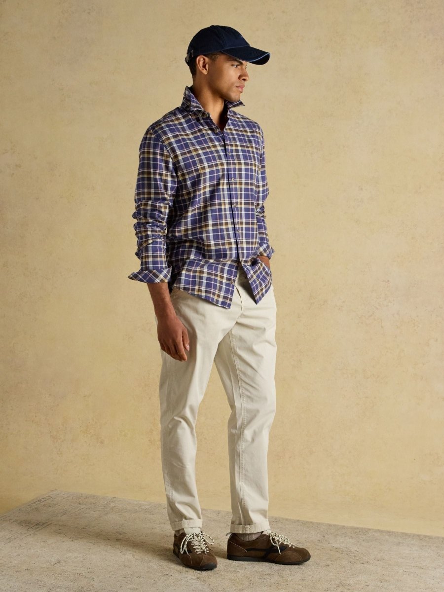 Lightweight Navy & Pink Brushed Flannel Shirt - RUTHERFORD & Co