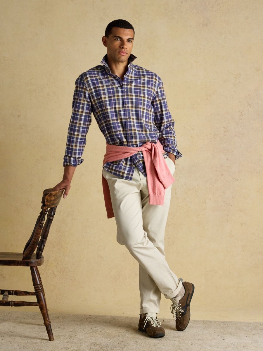 Lightweight Navy & Pink Brushed Flannel Shirt - RUTHERFORD & Co