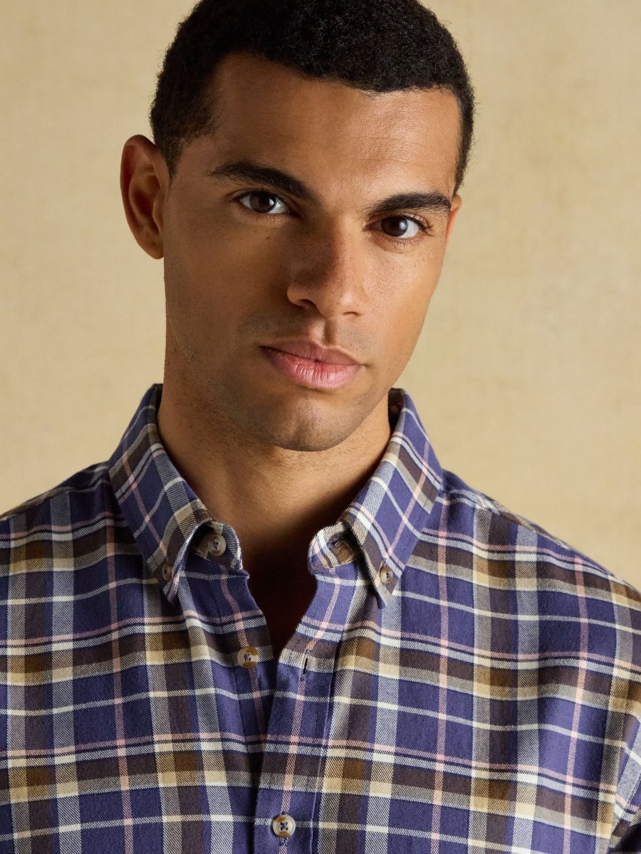 Lightweight Navy & Pink Brushed Flannel Shirt - RUTHERFORD & Co