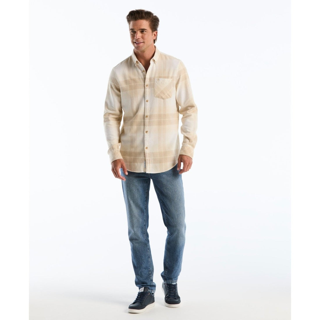 Lightweight Plaid Flannel Shirt In Birch - RUTHERFORD & Co