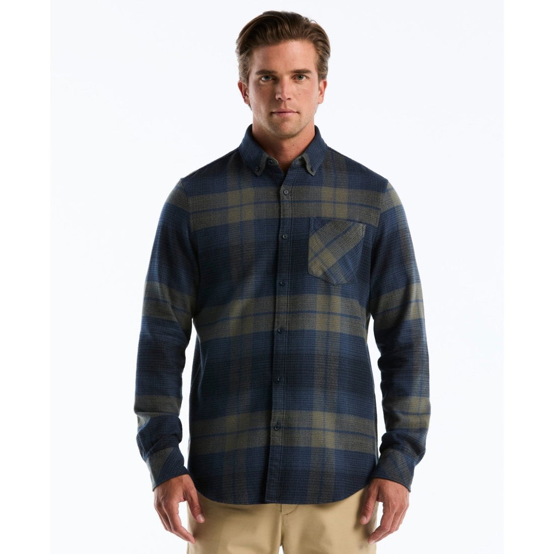 Lightweight Plaid Flannel Shirt In Sargasso Sea - RUTHERFORD & Co