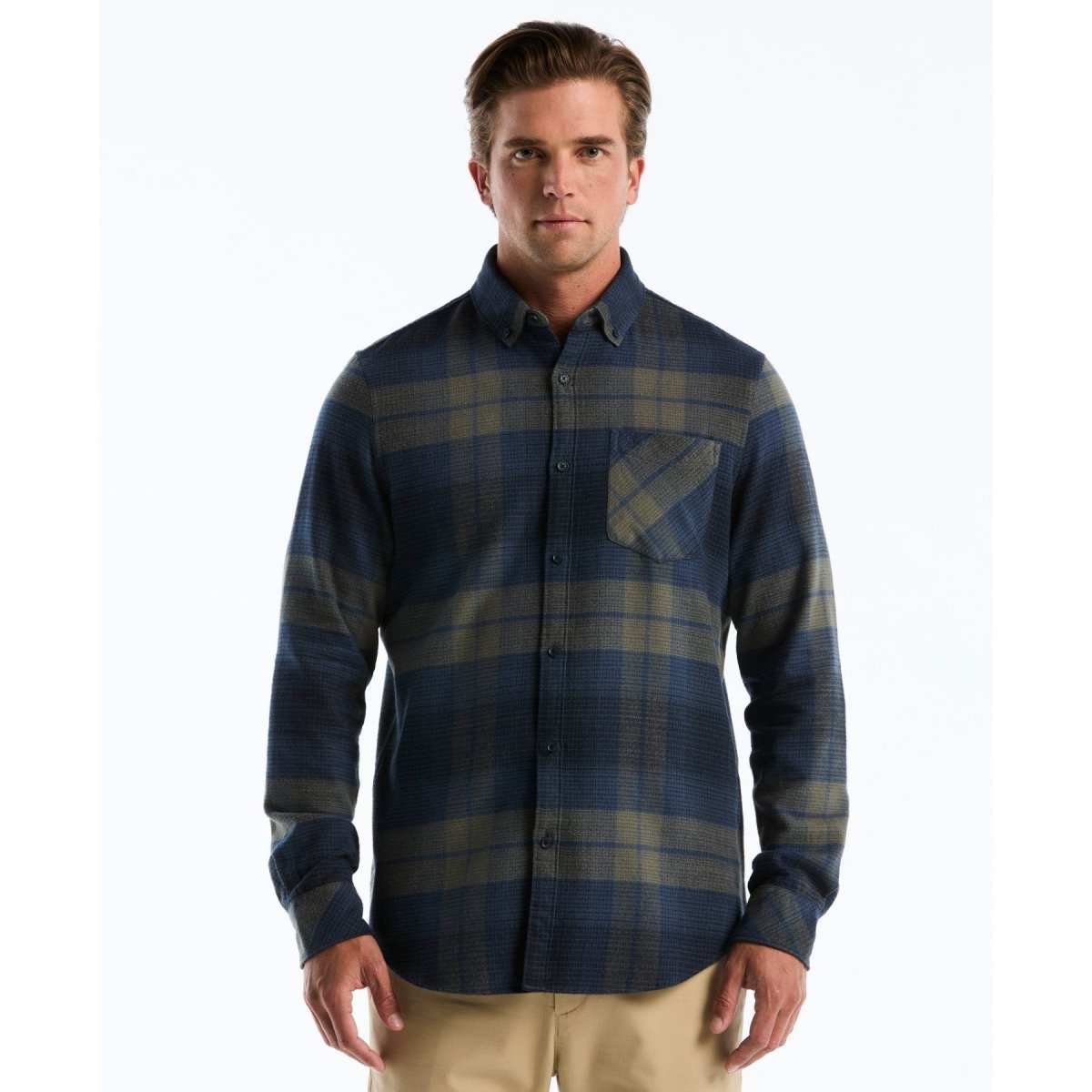 Lightweight Plaid Flannel Shirt In Sargasso Sea - RUTHERFORD & Co