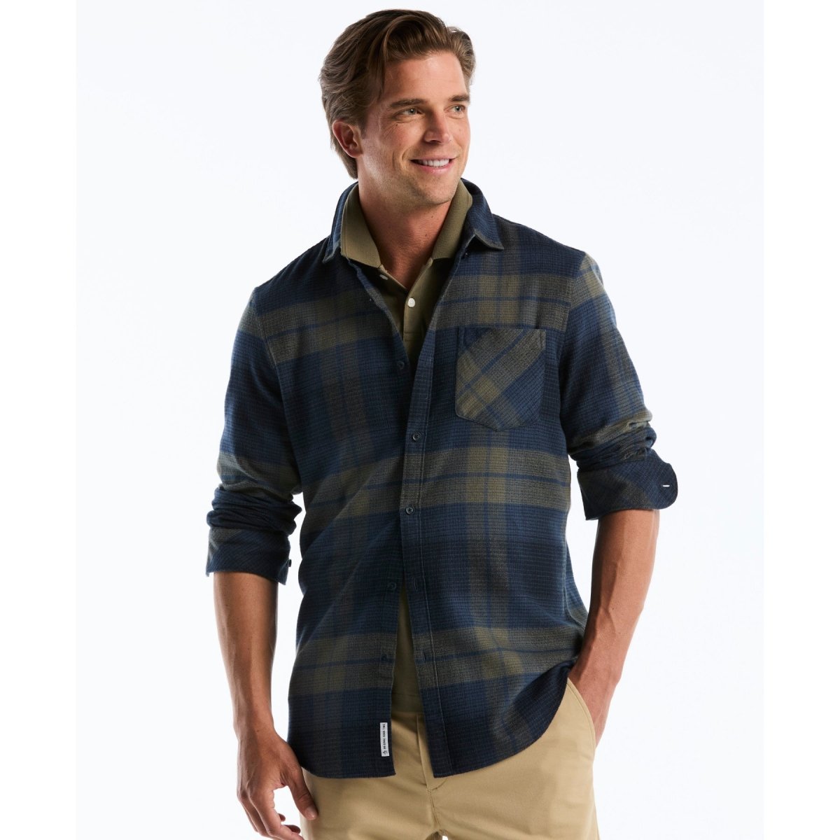 Lightweight Plaid Flannel Shirt In Sargasso Sea - RUTHERFORD & Co