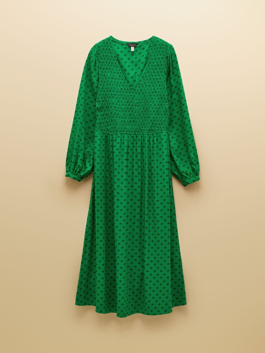 Liliana Green Foulard Print Shirred V - Neck Midi Dress - RUTHERFORD & Co