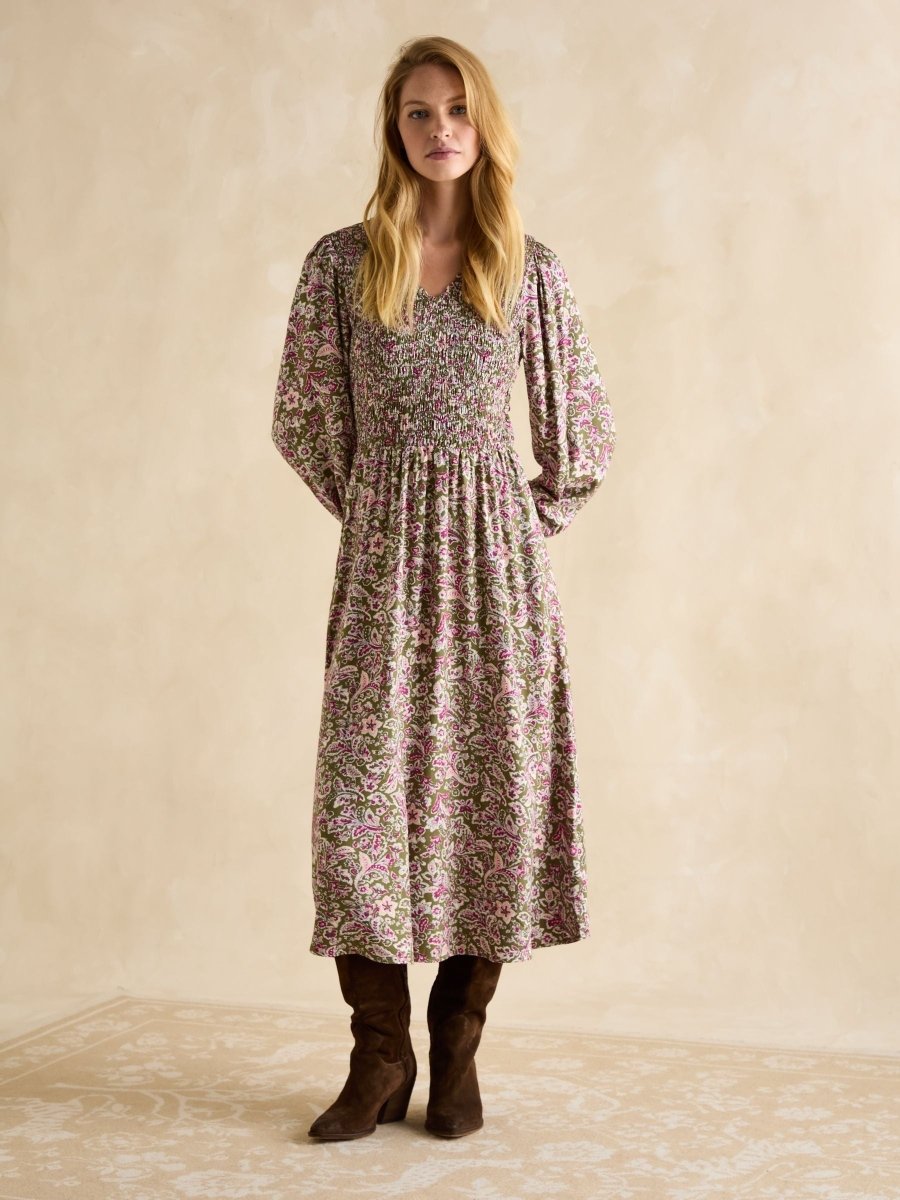Lilliana Pink/Green Shirred Dress - RUTHERFORD & Co