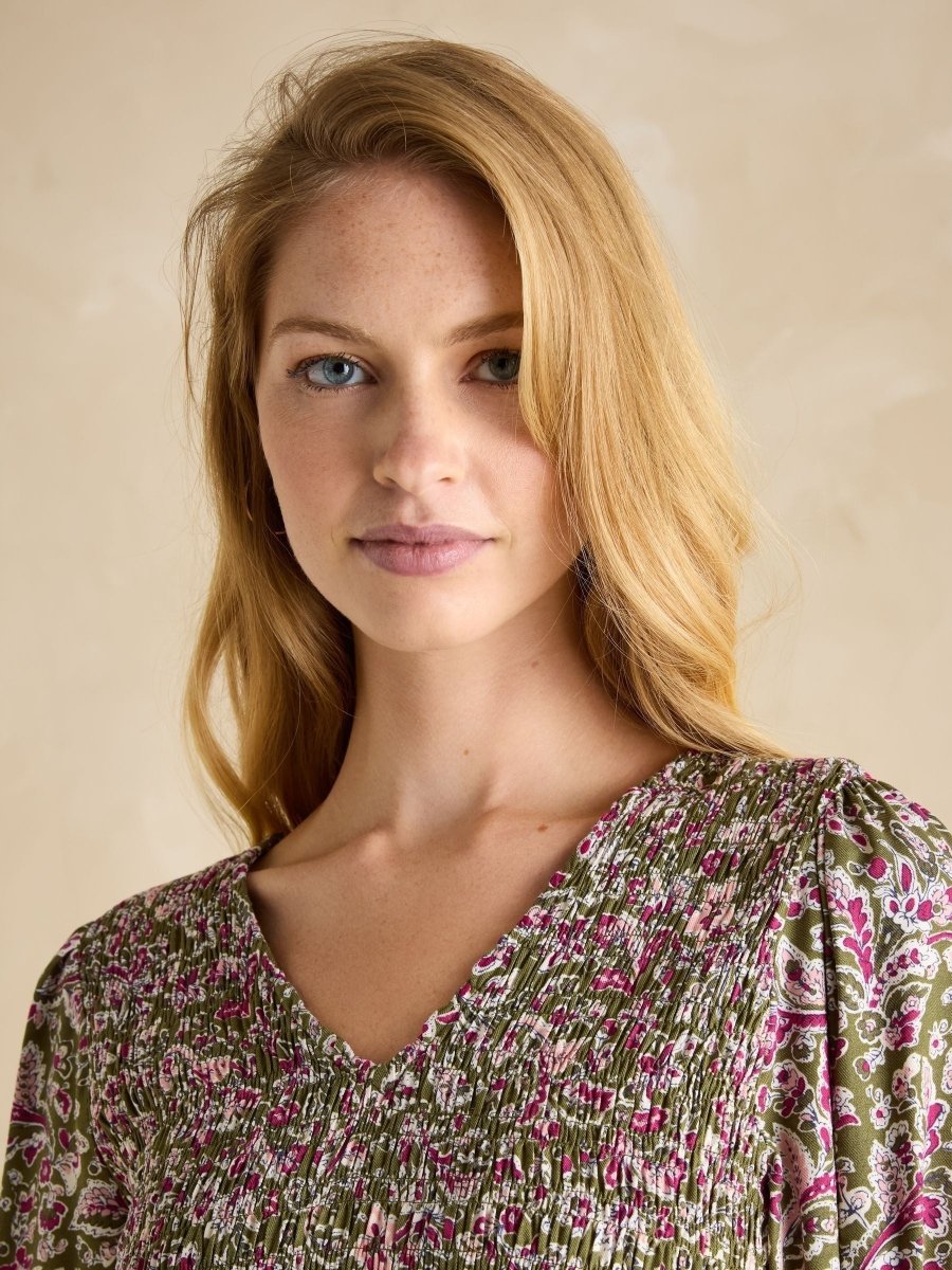 Lilliana Pink/Green Shirred Dress - RUTHERFORD & Co