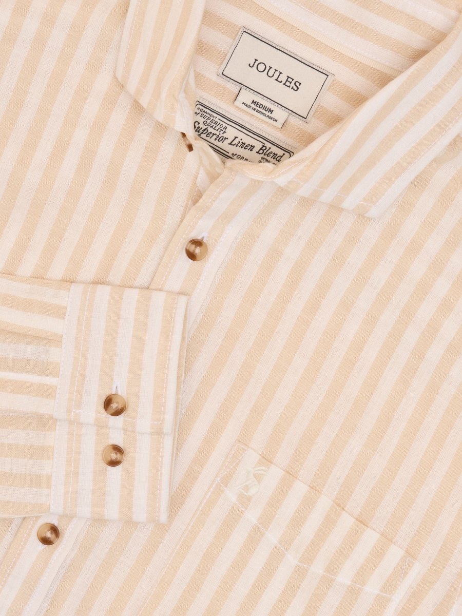 Linen Blend Cream/White Stripe Long Sleeve Shirt - RUTHERFORD & Co