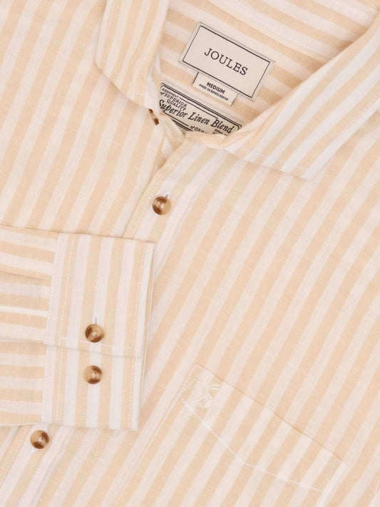 Linen Blend Cream/White Stripe Long Sleeve Shirt - RUTHERFORD & Co