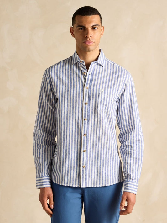 Linen Blend Light Blue Long Sleeve Shirt - RUTHERFORD & Co