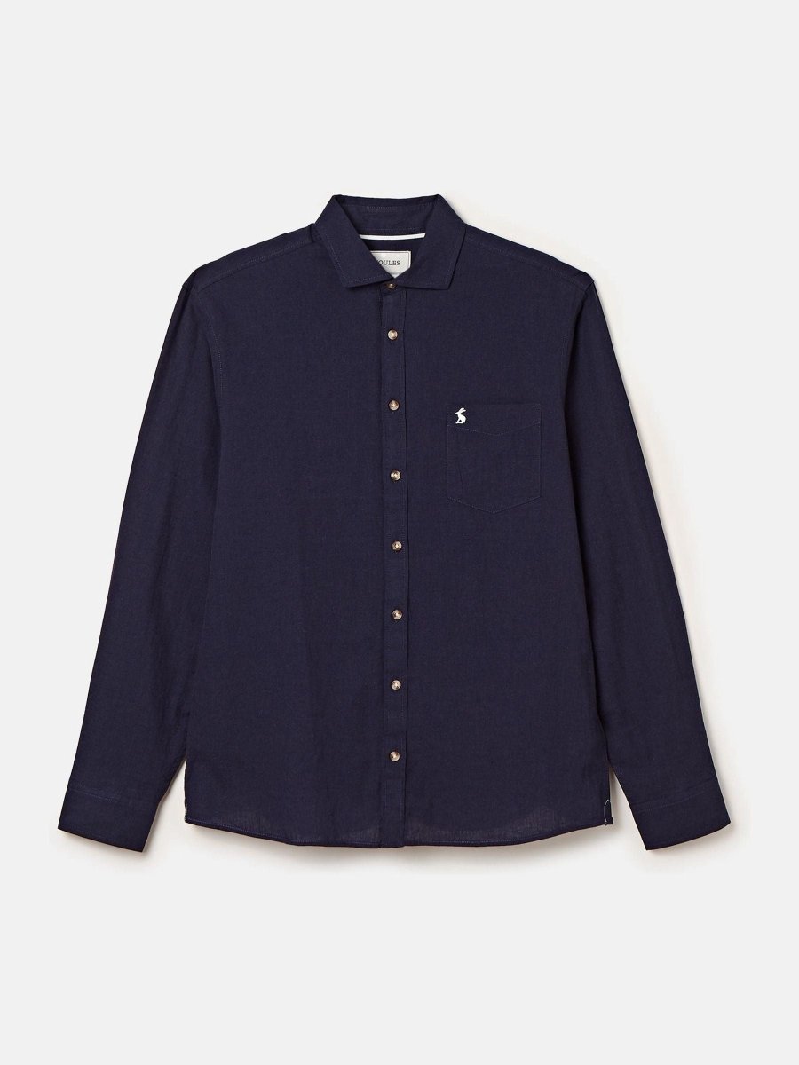 Linen Blend Navy Long Sleeve Shirt - RUTHERFORD & Co