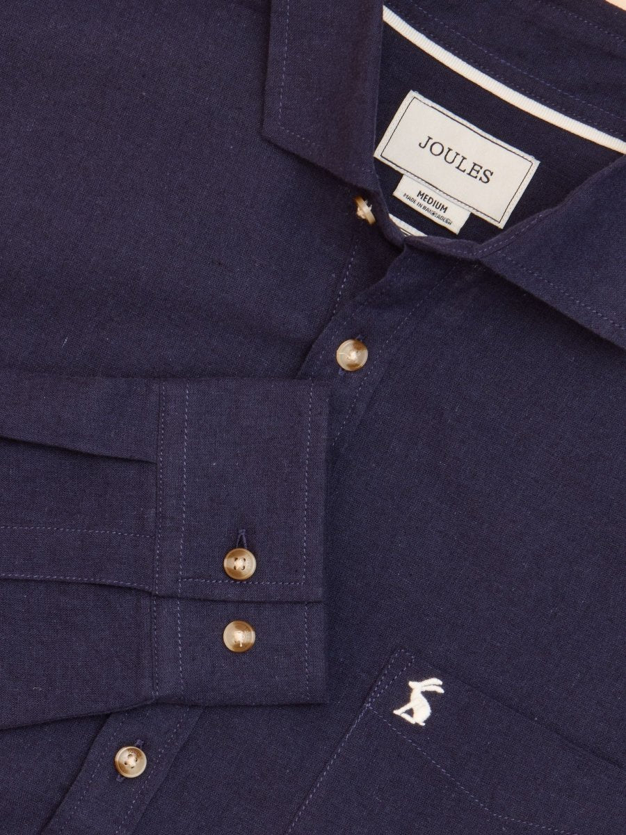 Linen Blend Navy Long Sleeve Shirt - RUTHERFORD & Co