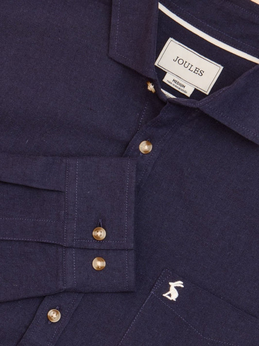 Linen Blend Navy Long Sleeve Shirt - RUTHERFORD & Co